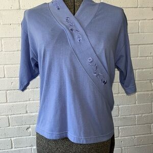 Vintage Sweetbriar V neck Top Short Sleeve Sz M Embroidered Faux Wrap